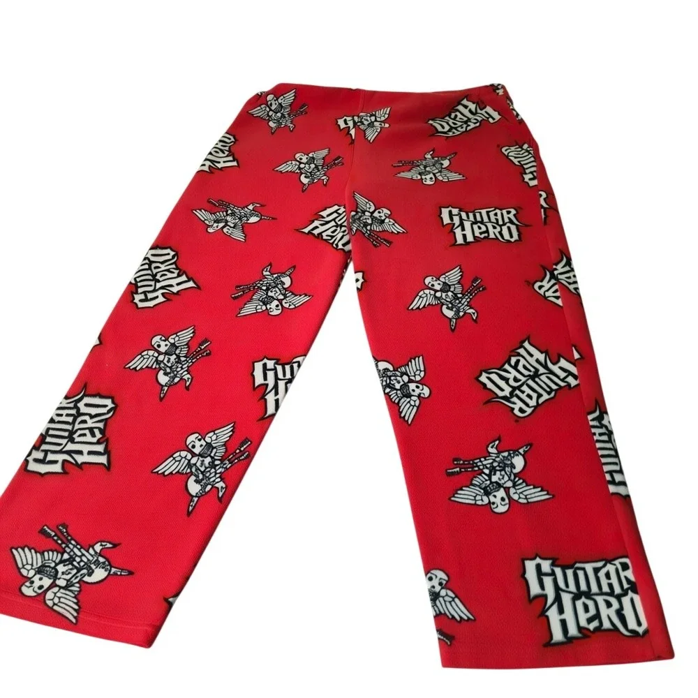 Guitar Hero Pajama Pants Mens L XL Red Fleece 2008 Activision VTG Gaming‎ Lounge